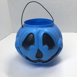 Vintage Blue Halloween Jack O Lantern Pumpkin Bucket Blow Mold General Foam